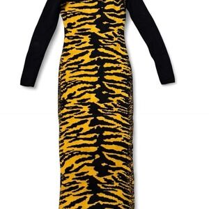 Yellow and black‎ tiger print maxi dress with off the shoulder design WOMEN  XS
